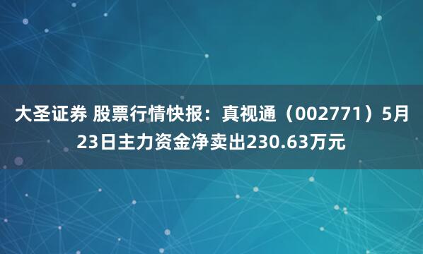 大圣证券 股票行情快报：真视通（002771）5月23日主力资金净卖出230.63万元