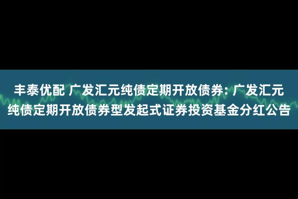 丰泰优配 广发汇元纯债定期开放债券: 广发汇元纯债定期开放债券型发起式证券投资基金分红公告